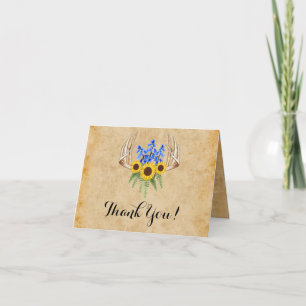 Rustische Antlers & Zonnebloemen Weddenschap Bedankkaart