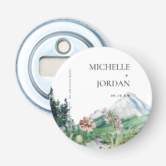 Rustische Bergwildebloem | Boho Bruiloft Button Flesopener (Voorkant)