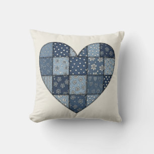 Rustische Blauwe Denim Patchwork Hart Illustratie Kussen