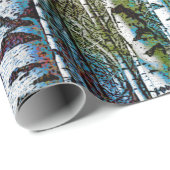 Rustische Blauwgroen vogelbomen Cadeaupapier (Rol Hoek)