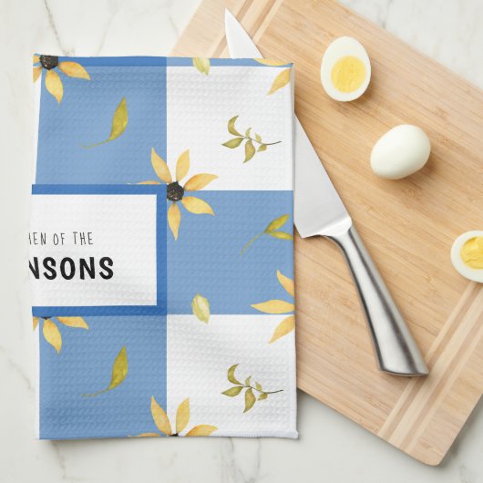 Rustische boerderij blauw gingham, monogrammen theedoek (Quarter Fold)