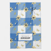 Rustische boerderij blauw gingham, monogrammen theedoek (Verticaal)