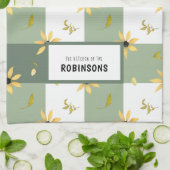 Rustische boerderij, groene gingham, monogrammen theedoek (Gevouwen)