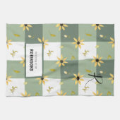 Rustische boerderij, groene gingham, monogrammen theedoek (Horizontaal)