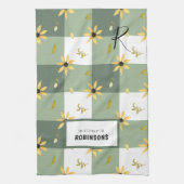 Rustische boerderij, groene gingham, monogrammen theedoek (Verticaal)