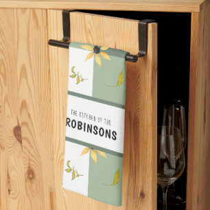 Rustische boerderij, groene gingham, monogrammen theedoek