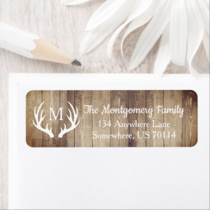 Rustische boerderij Land Deer Antlers Wood Planten Etiket