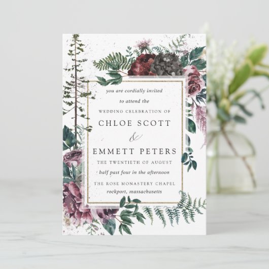 Rustische Bourgogne en botanische bruiloft in de p Kaart (Staand voorkant)