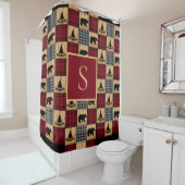 Rustische buffelcontrole Beren Bomen Rood Rood Zwa Douchegordijn (In situ)