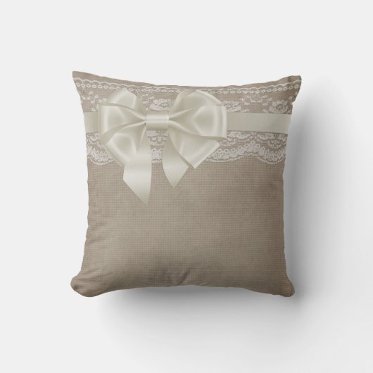 Rustische Burlap & Lace Kussen (Voorkant)