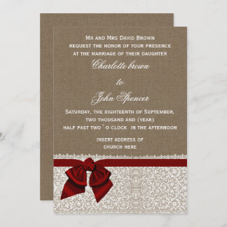 Rustische burlap Red Wedding Kaart