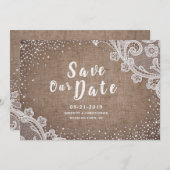 Rustische burlap zilverglitter, met uitzondering v save the date (Voorkant / Achterkant)