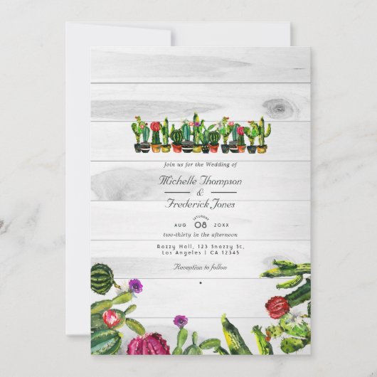 Rustische cactus Succulents QR Code RSVP Weddensch Kaart (Voorkant)