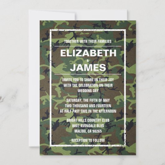 Rustische Camo Wedding Invitations Kaart (Voorkant)