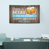 Rustische Cheers en Beers Happy 70th Birthday Blue Spandoek (Beurs)