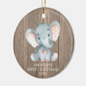 Rustische Elephant-Baby eerste kerst Keramisch Ornament (Links)