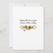 Rustische en Elegant Yellow Sunflower bruiloft Kaart (Achterkant)