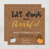 Rustische etting en Thanksgiving van Drink Kaart (Voorkant / Achterkant)