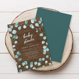 Rustische eucalyptus en bruin Baby shower van hout Kaart