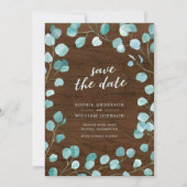 Rustische eucalyptus en bruin hout Bespaar de datu Save The Date (Voorkant)