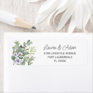 Rustische eucalyptus en Paarse Floral Wedding Etiket