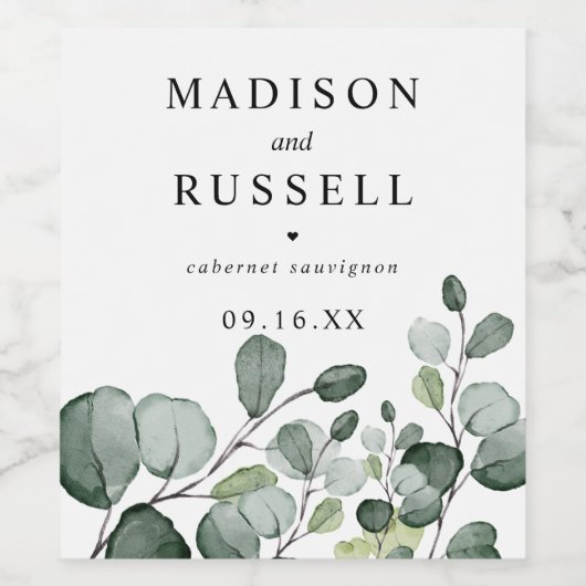 Rustische Eucalyptus - Gepersonaliseerd Wijn Etiket (Enkel label)