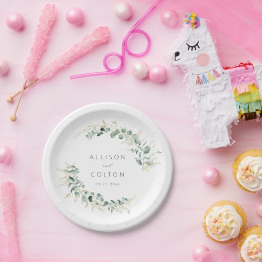 Rustische eucalyptusbruinboho bruiloft papieren bordje (Feest)