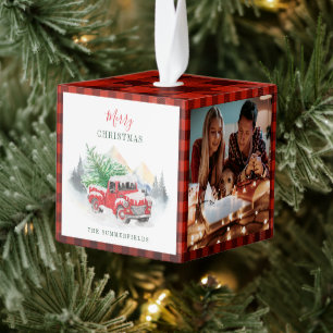 Rustische familie fotocollage Pset Kubus Ornament