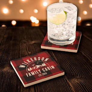 Rustische Familienaam Cabin Lake House Red Pset Stenen Onderzetter