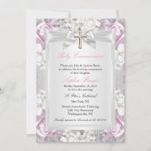 Rustische  Floral Eerste Communiroze 2 Kaart (Voorkant)