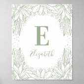 Rustische florale baby monogram. Landengroenkweker Poster (Voorkant)