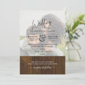 Rustische FOTO-OVERLAY Wedding INVITE QR-code RSVP Kaart (Staand voorkant)