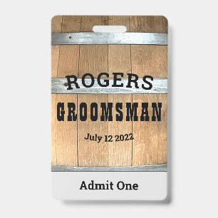 Rustische gepersonaliseerde Groomsman Whiskey Barr Badge
