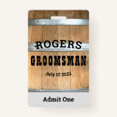 Rustische gepersonaliseerde Groomsman Whiskey Barr Badge (Achterkant)