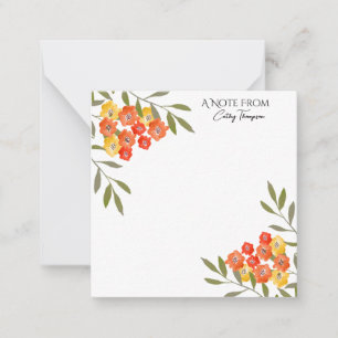 Rustische gepersonaliseerde Waterverf Floral Note  Notitiekaartje