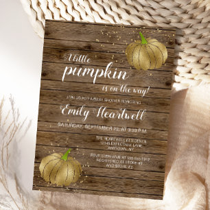 Rustische gouden glinsterpompoen-confetti baby sho briefkaart