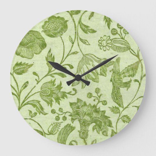 Rustische  groene Floral Grote Klok (Voorkant)