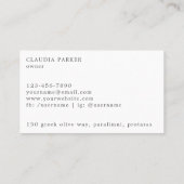 Rustische groene olijf leef Weepmonogram Visitekaartje (Achterkant)