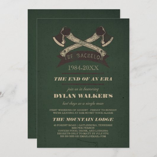  Rustische Hatchets Bachelor Party Kaart (Voorkant / Achterkant)