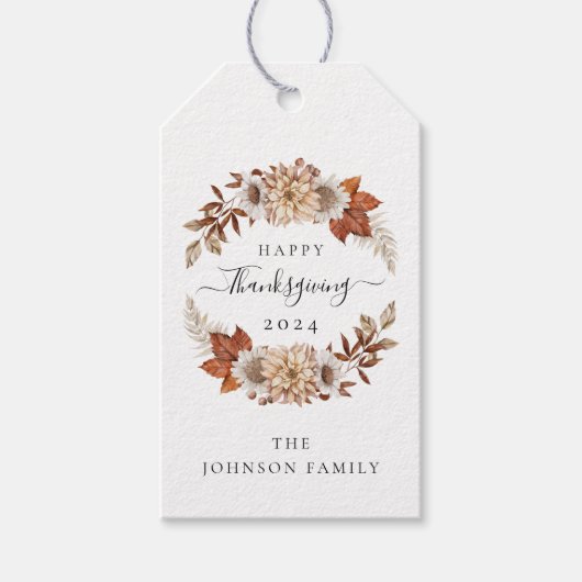 Rustische Herfst Floral Happy Thanksgiving Cadeaulabel (Voorkant)