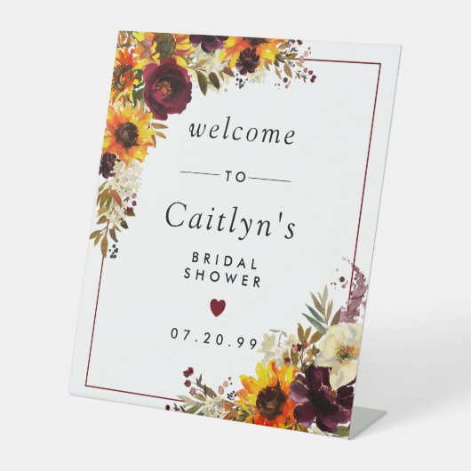 Rustische Herfst Floral Vrijgezellenfeest Welkom Reclamebord Met Voetstuk (Voorkant)