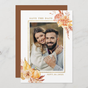 Rustische Herfst Floral Wedding Gold Lijst Foto Save The Date