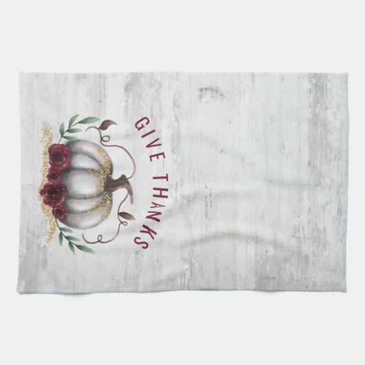 Rustische Herfst geeft Bedankt pompoen Theedoek (Horizontaal)