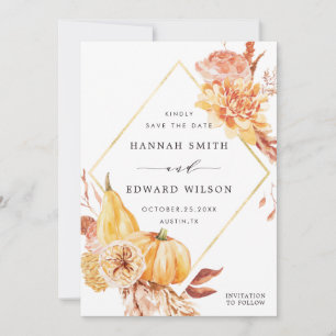 Rustische Herfst Gold Floral Pumpkin Weddenfoto Save The Date