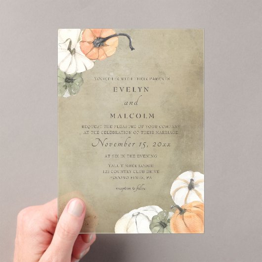 Rustische Herfst herfst White, Oranje pompoenen br Acryl Uitnodigingen (Insitu (Draagbaar))