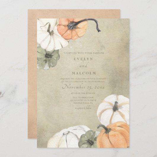 Rustische Herfst herfst White, Oranje pompoenen br Kaart (Voorkant / Achterkant)