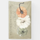 Rustische Herfst herfst White, Oranje pompoenen br Spandoek (Verticaal)