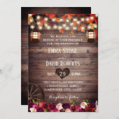 Rustische Herfst Marsala Floral Lantaarn Wedding Kaart (Voorkant / Achterkant)