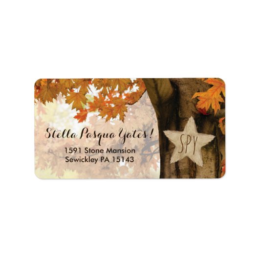 Rustische Herfst najaar boom Twinkle Wedding Etiket (Voorkant)