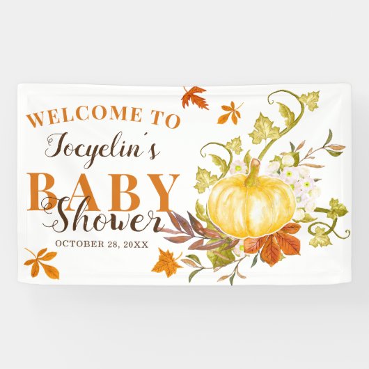 Rustische Herfst Pumpkin | BABY SHOWER WATERVERF Spandoek (Horizontaal)
